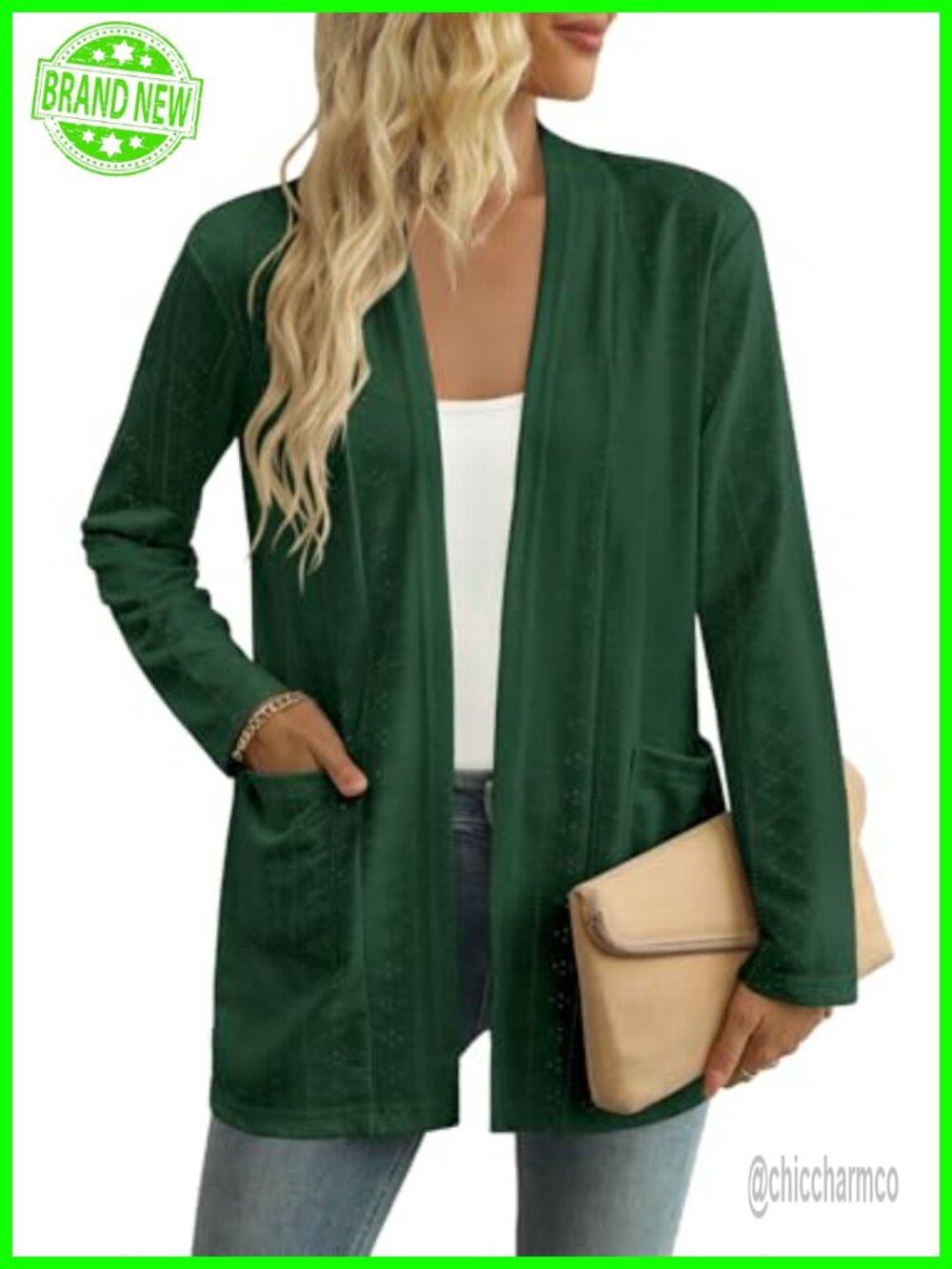 Womens Loose Open Front Cardigan with Pockets Lightweight Knit
